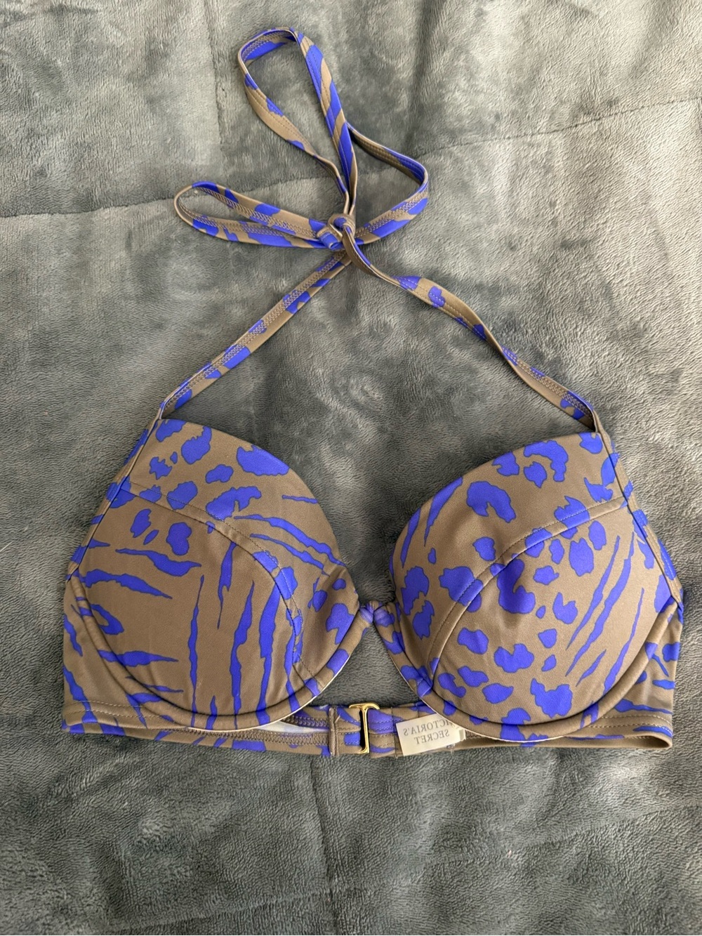 Victoria's Secret Purple and Taupe Animal-Print Halter Bikini Top